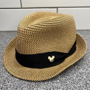 Disney Parks 3 Tone Woven Fedora Panama Hat Adult Size 59 CM Micky Mouse Cruise
